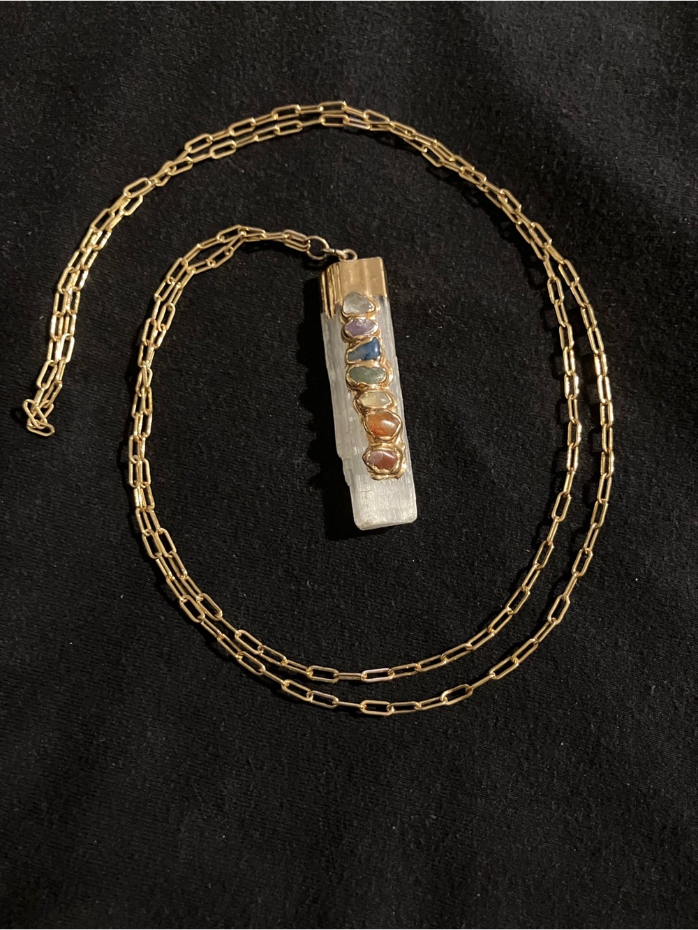 Gold Plated Chakra Selenite Pendant Necklace